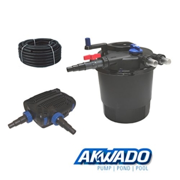 AKWADO Druckfilter-Set CPF-5000 inkl. 11 W UVC Klärer und Teichpumpe 5000 l/h für Teich Koi usw. -