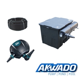 AKWADO Durchlauffilter 12000l + 24 W UVC Klärer + Teichpumpe Aquaforte O-Plus 5000 + Schlauch -