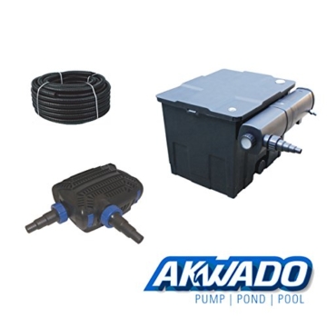 Teichfilter – Akwado – CBF 350 mit 24 Watt UVC Klärer + Teichpumpe CTF-7000 + Schlauch - 